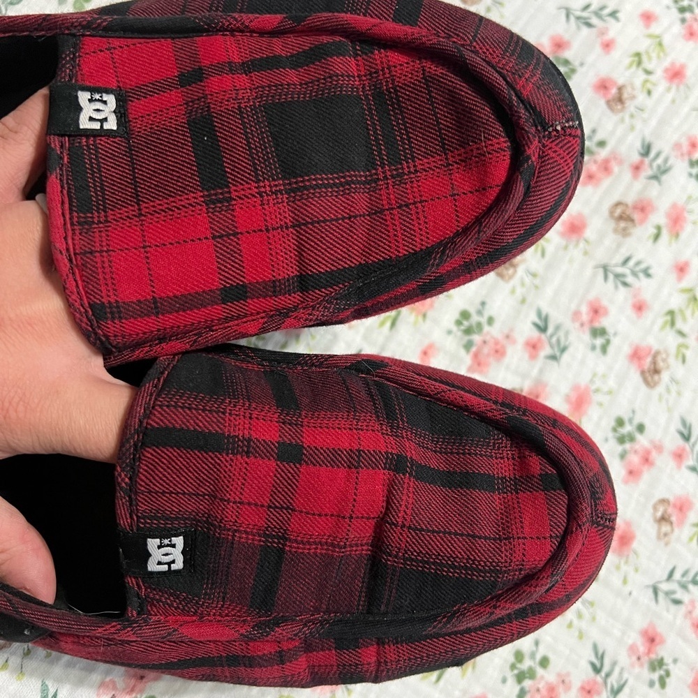DC Red and Black Plaid Slip-On Shoes